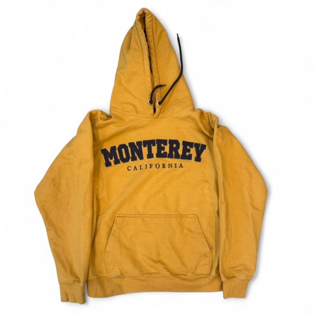 Vintage Monterey California Mustard Yellow Pullover Hoodie Adult Size Small Y2K